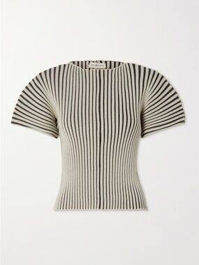 Tory Burch sculpted striped ribbed-knit short sleeve t-shirt luxury unique large